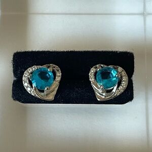 New Sterling Silver and Blue Topaz CZ Earrings